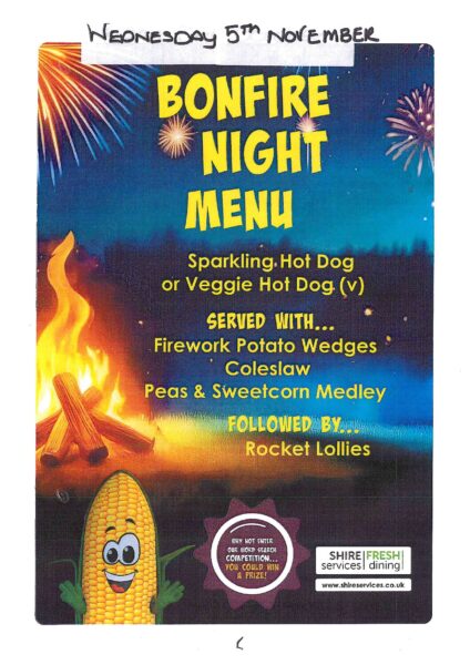 Bonfire Night Lunch Menu